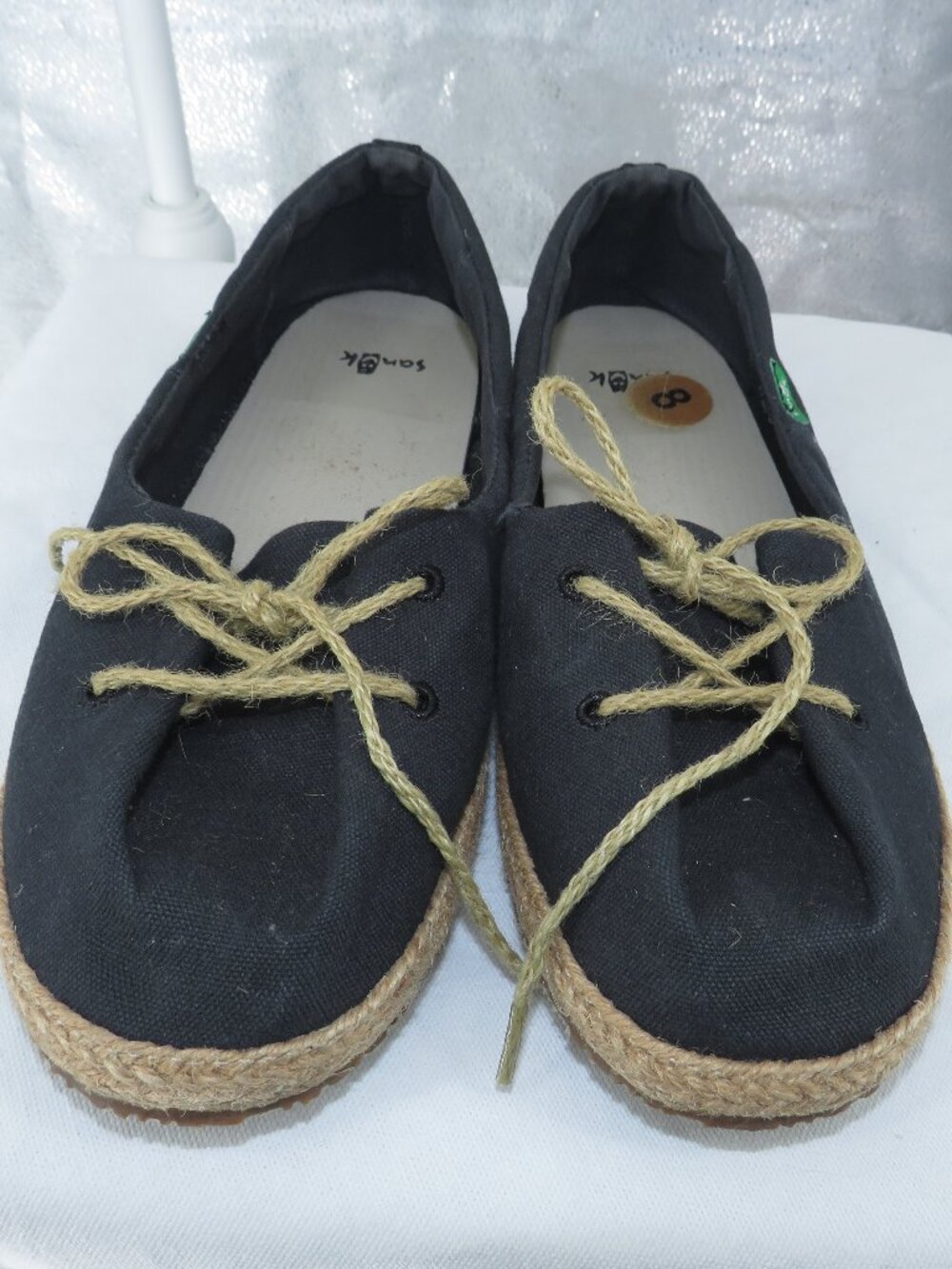 Sanuk Canvas Espadrille Shoes Black Size 8 Rope Lace Flats Sidewalk Loafers surf